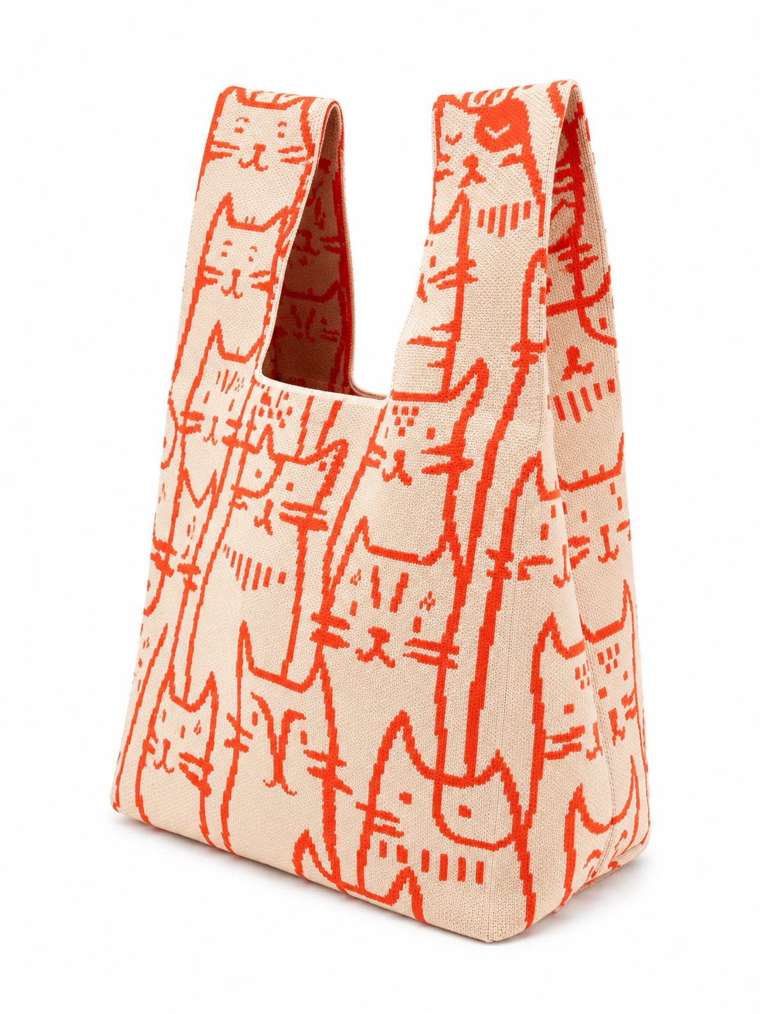 Cats on a Soft Morning - knitted bag: Medium