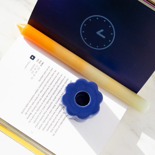 Retro Flower Candle Holder - Blue