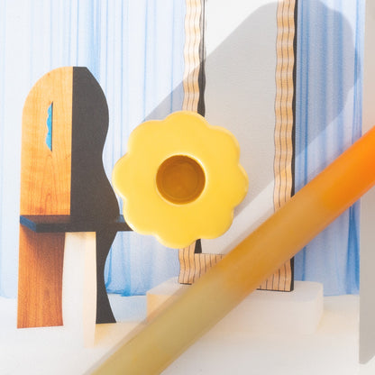 Retro Flower Candle Holder - Yellow