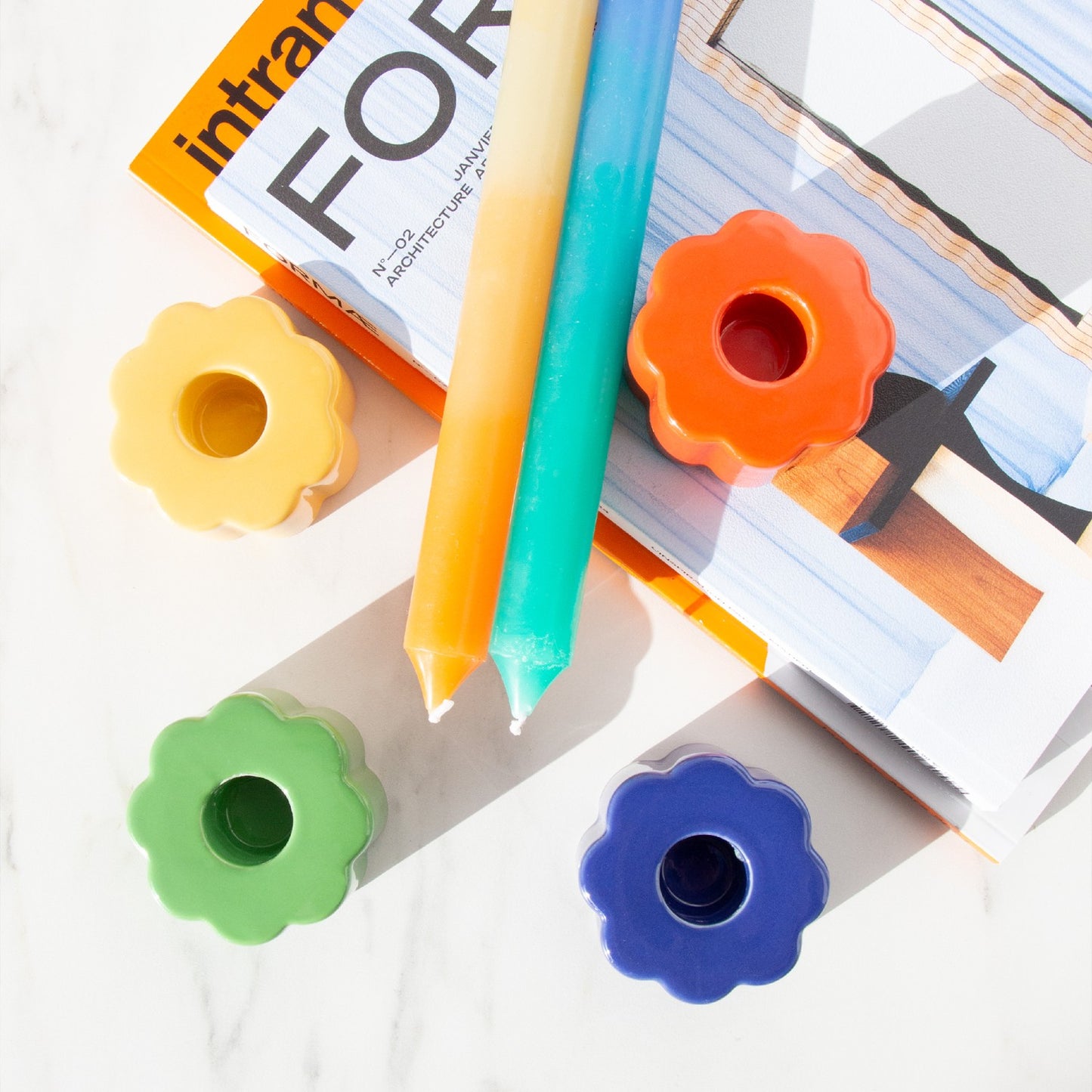 Retro Flower Candle Holder - Red