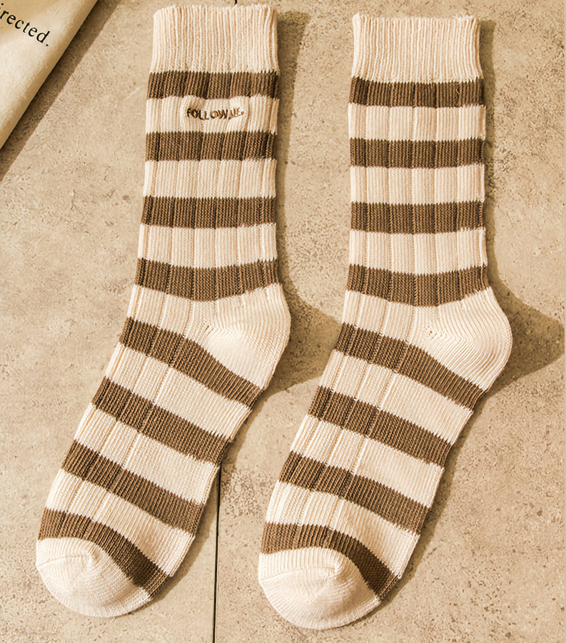 Unisex Vintage Striped Socks - Brown