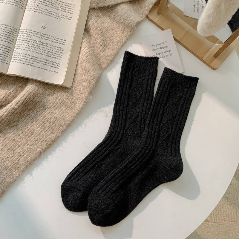 Warm Socks - Knitted Cashmere Crew Cozy Socks For Women: Dark khaki