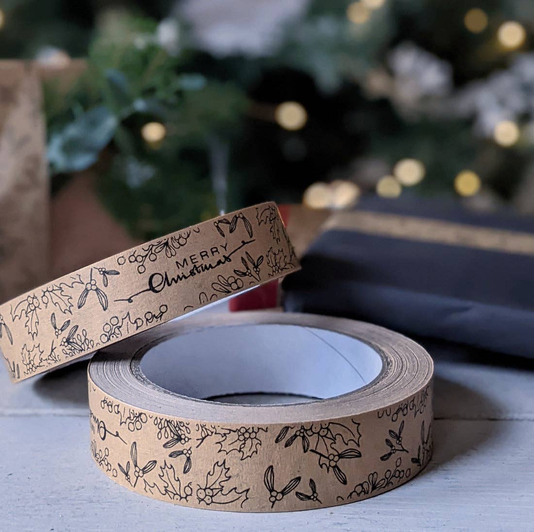 Merry Christmas & Foliage Kraft Paper Tape | 24mm x 50mtr