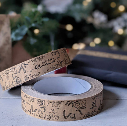Merry Christmas & Foliage Kraft Paper Tape | 24mm x 50mtr