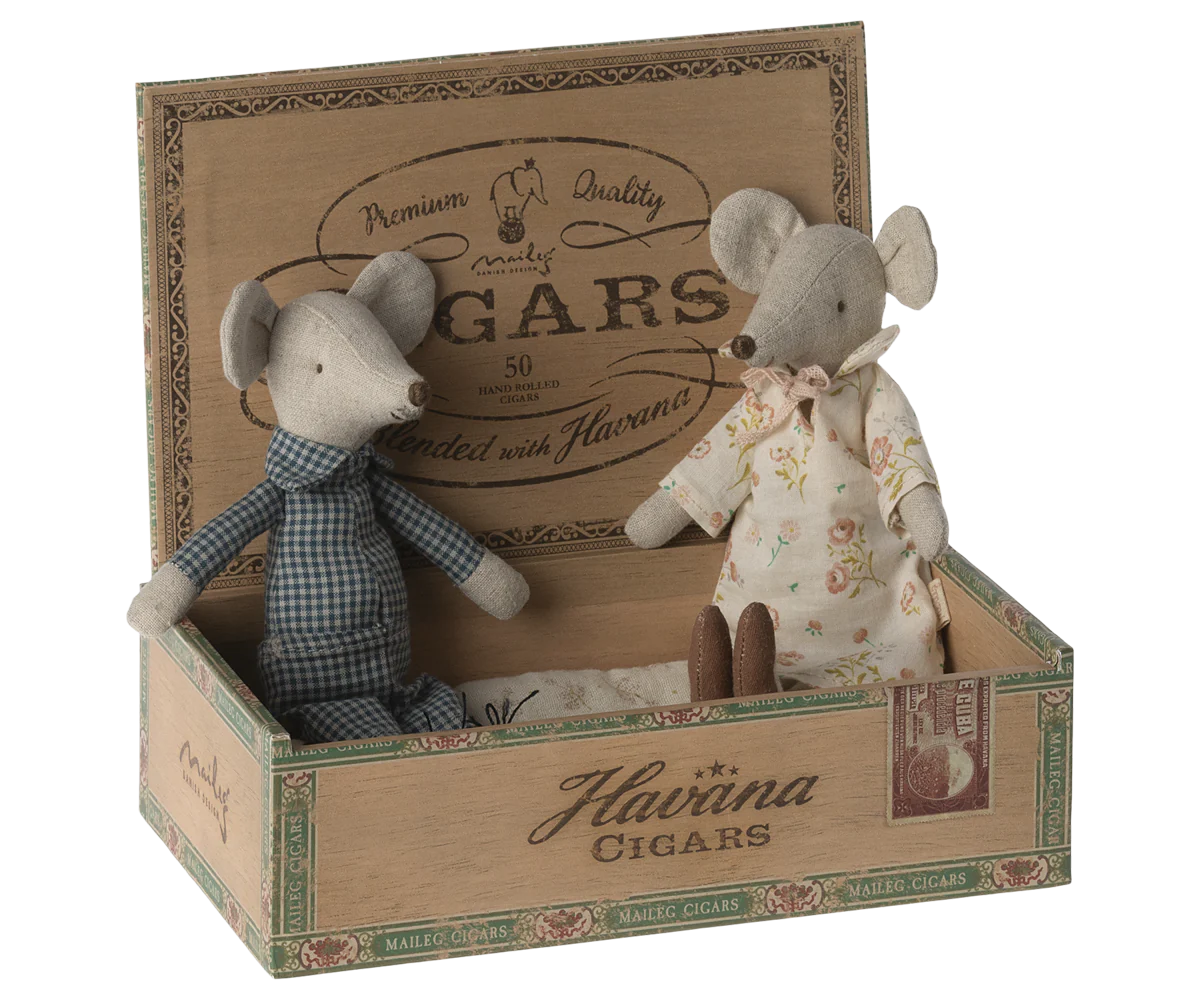 Grandma and Grandpa mice in Cigar Box