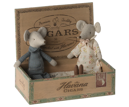 Grandma and Grandpa mice in Cigar Box