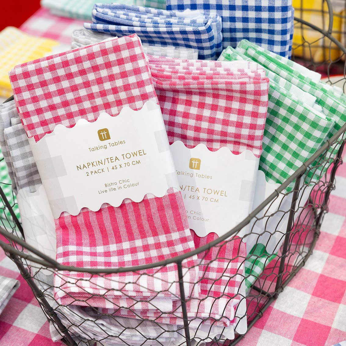 Green & White Fabric Gingham Napkins/Tea Towels | 2 Pack |