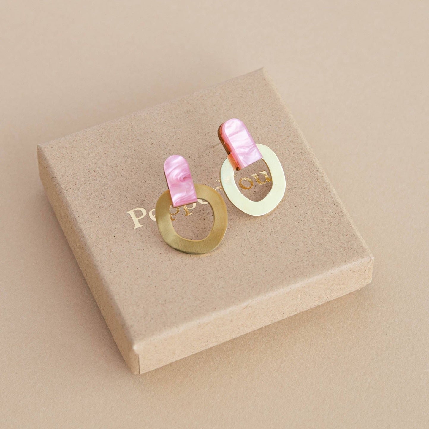 Around Brass Stud Earrings in Pink