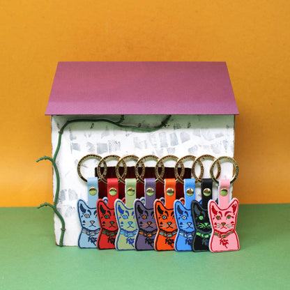 Tabby Cat | Leather Key Ring | Gold Plated: Orange
