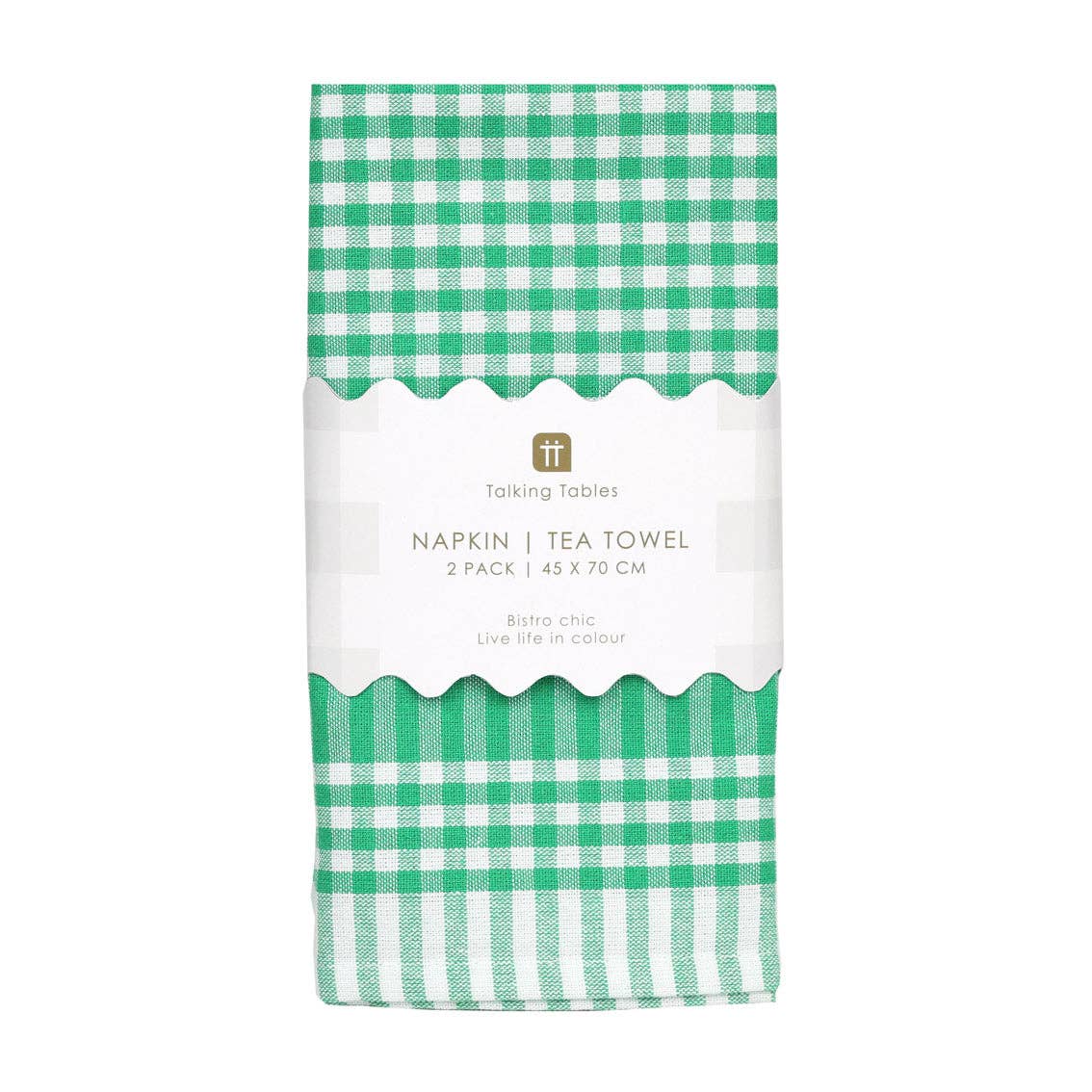 Green & White Fabric Gingham Napkins/Tea Towels | 2 Pack |