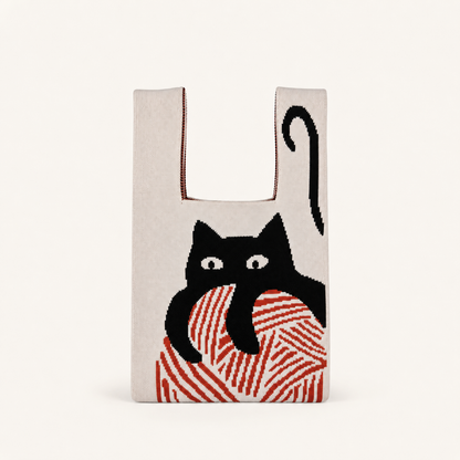 Cat Knitted Reusable Market Bag - Small
