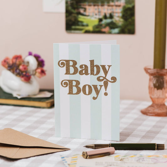 'Baby Boy!' Card with Biodegradable Glitter: Cellophane