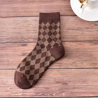 Retro Coffee Brown Cotton Socks for Women | No.5