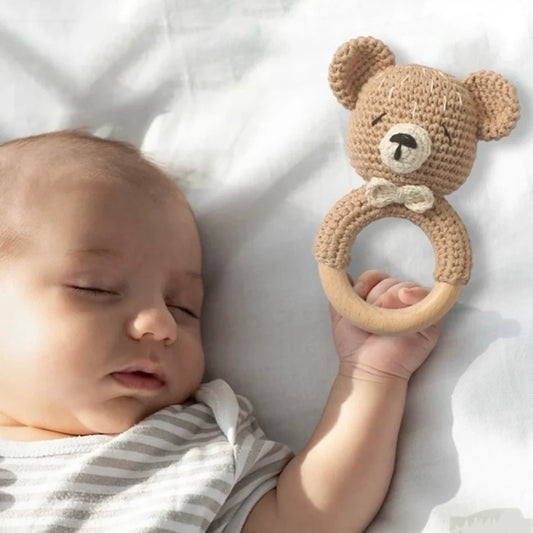 Crochet Bertie Bear Baby Rattle Toy