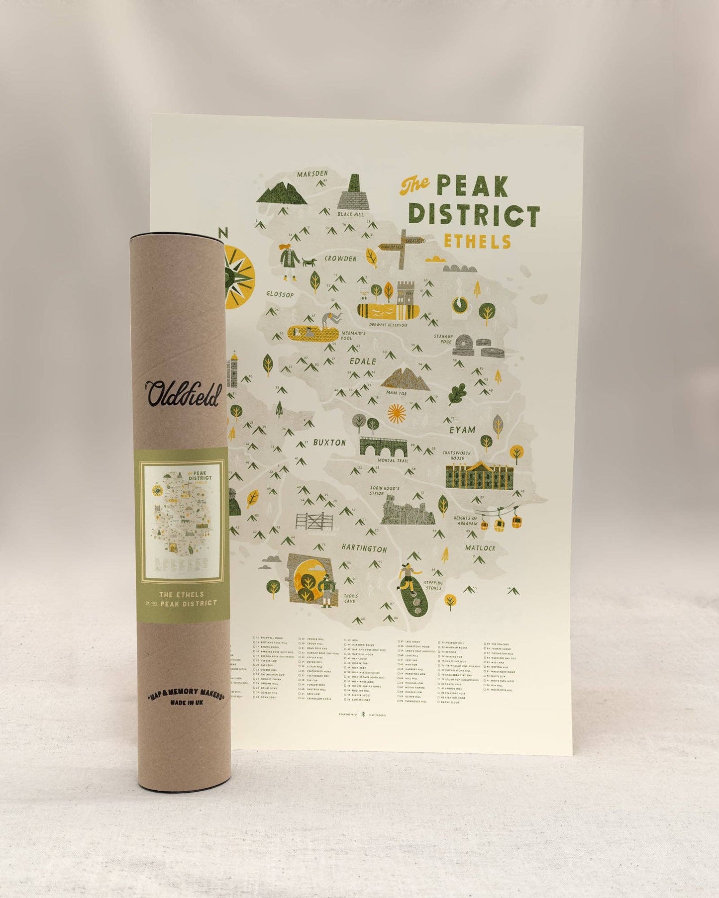 The Peak District Ethels A2 Map Checklist: Print Only