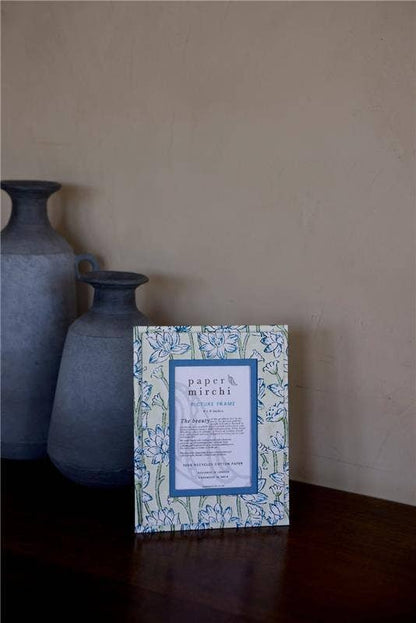 Block Printed Picture Frame (4x6) - Lotus Indigo