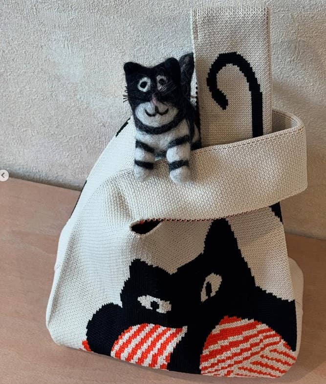 Cat Knitted Reusable Market Bag - Small