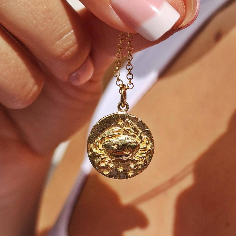 Gold Cancer Zodiac Necklace