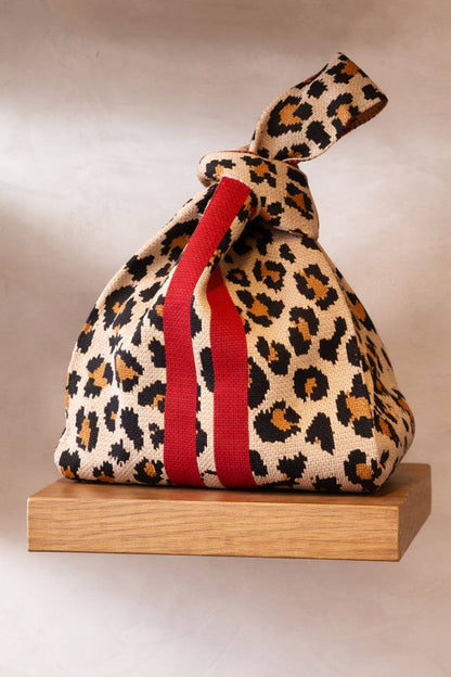 Scarlet Stripe Leopard Knitted bag - Leopard pattern / Medium