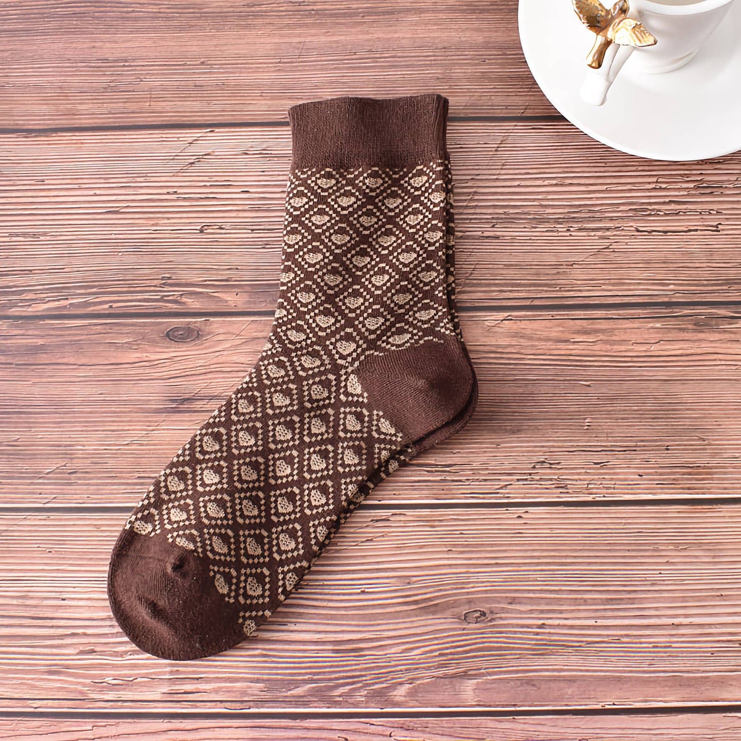 Retro Coffee Brown Cotton Socks for Women | No.5