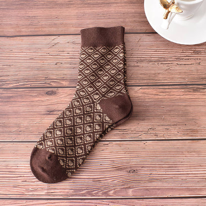 Retro Coffee Brown Cotton Socks for Women | No.5