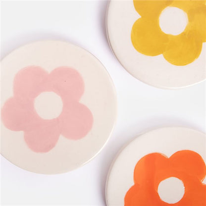 Set of 4 Round Floral Ceramic Coasters