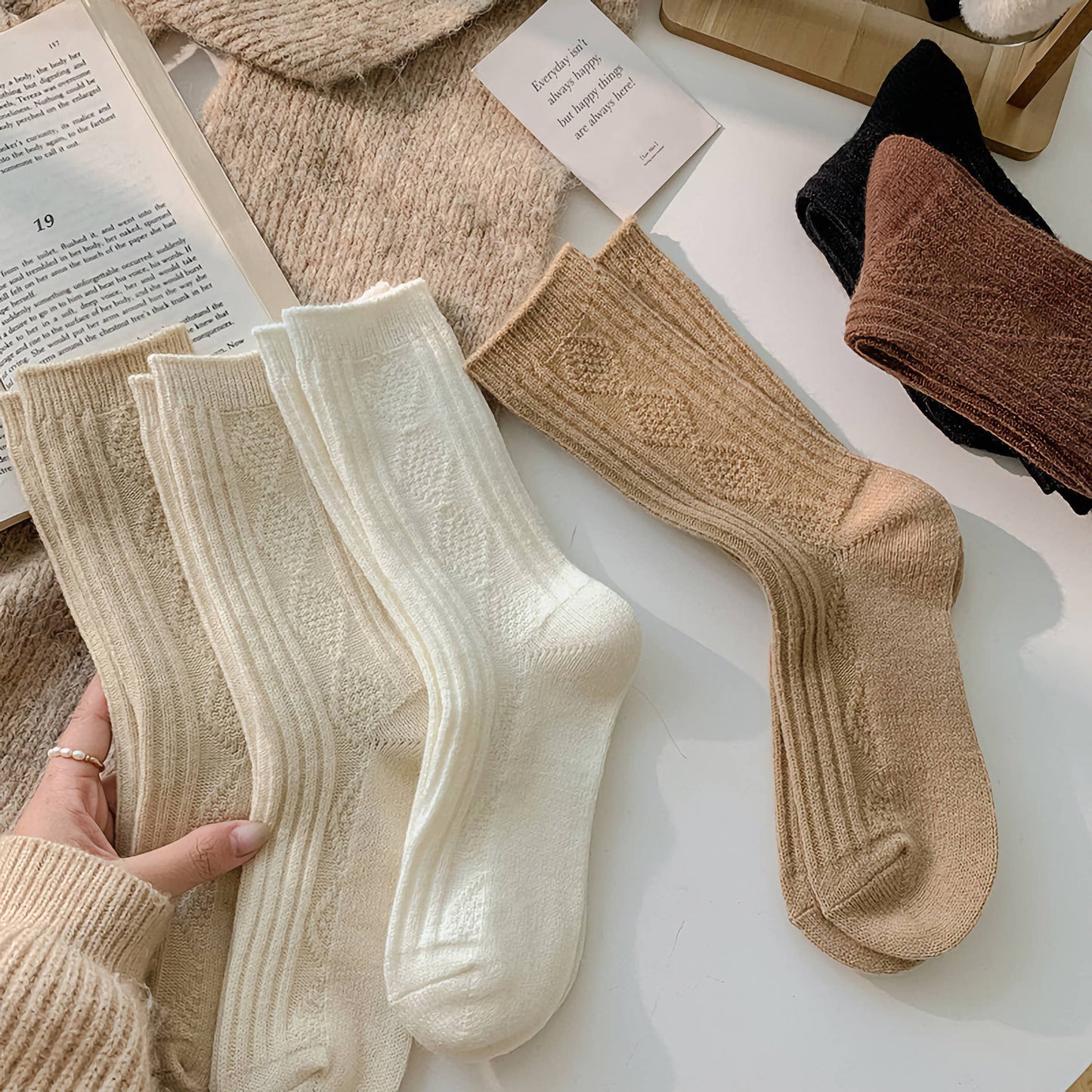 Warm Socks - Knitted Cashmere Crew Cozy Socks For Women: Dark khaki