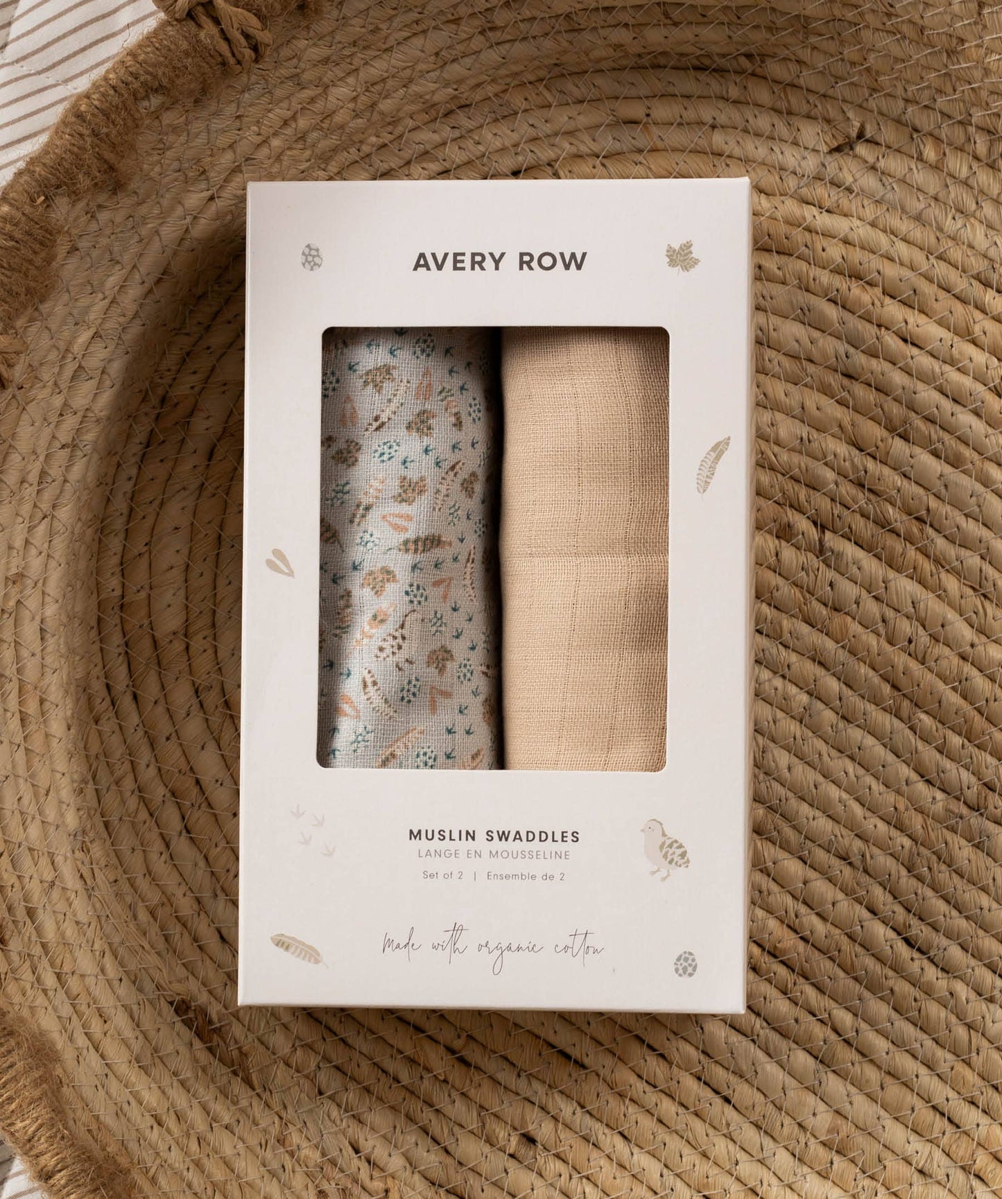 Extra Large Organic Baby Muslins, Set of 2 - Nature Trail / Natural