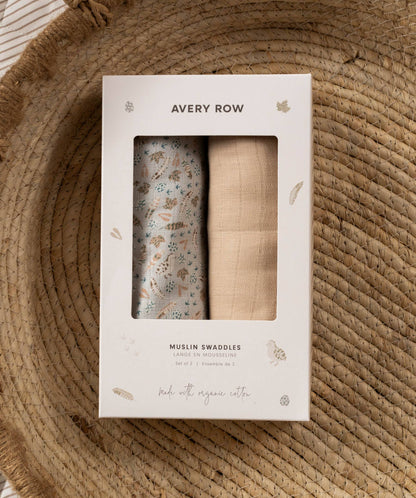 Extra Large Organic Baby Muslins, Set of 2 - Nature Trail / Natural