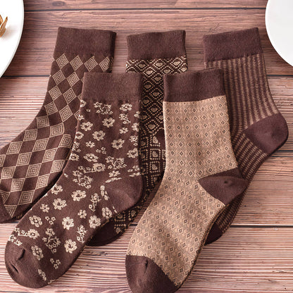 Retro Coffee Brown Cotton Socks for Women | No.5