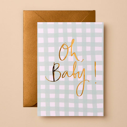 Oh Baby!-Blue | Gingham New Baby Card | Congratulations Card