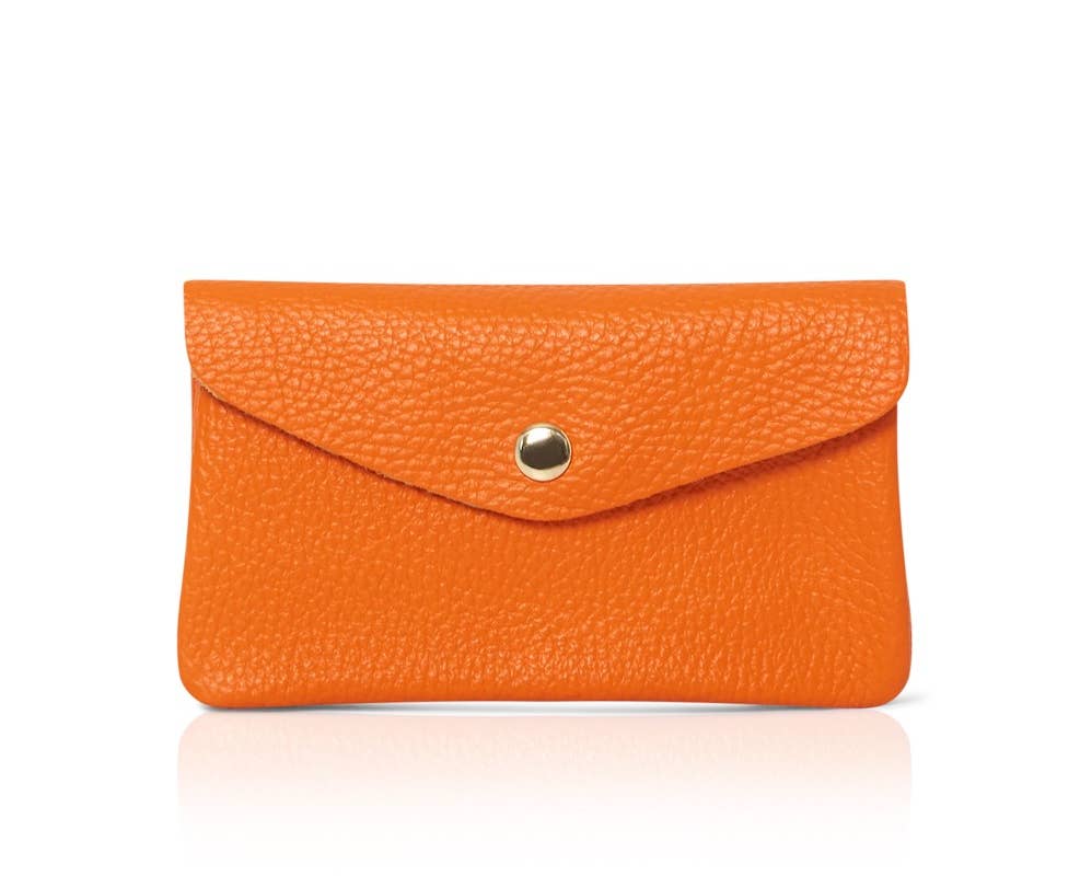Genuine Leather Coin Purse And Card Holder-Medium: Orange
