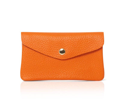 Genuine Leather Coin Purse And Card Holder-Medium: Orange