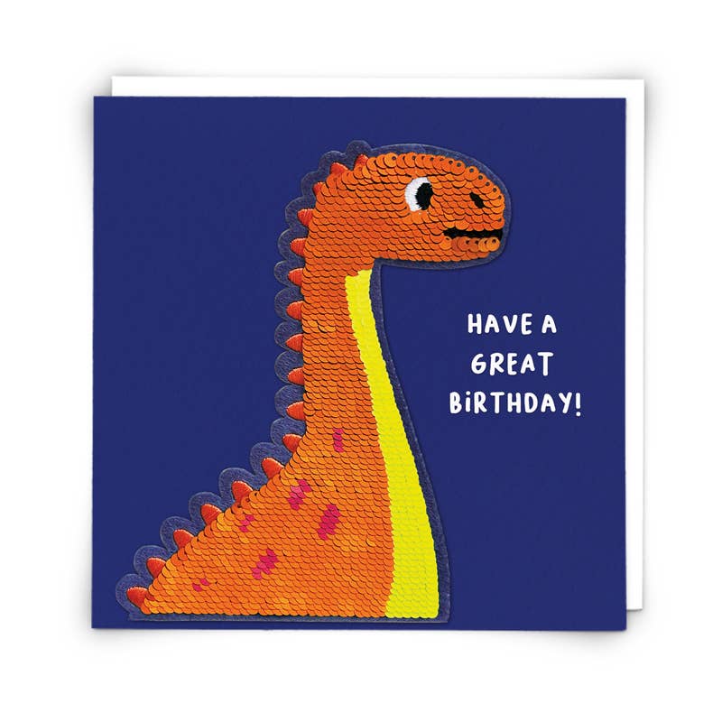 Dinosaur Greeting Card with Reusable Reversible Sequin Patch