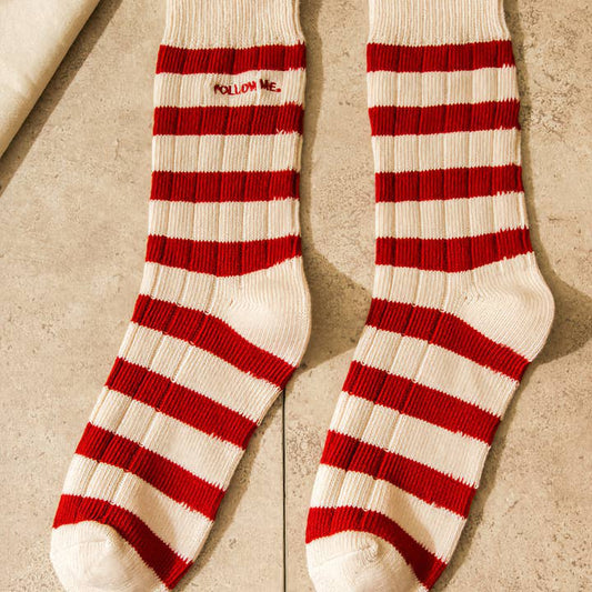 Unisex Vintage Striped Socks - Red