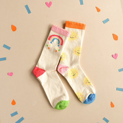 Vintage Rainbow and Sun 2 Pack Socks - Age 6-8