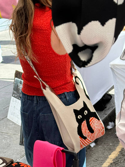 Cat Knitted Reusable Market Bag - Small