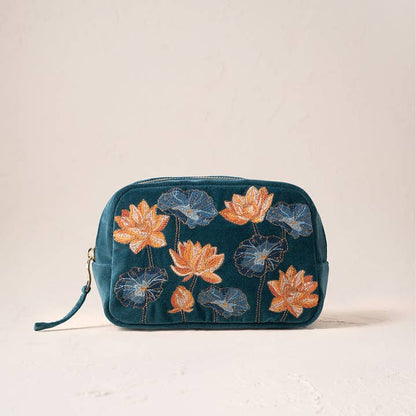 Lotus Rich Blue Velvet Makeup Bag