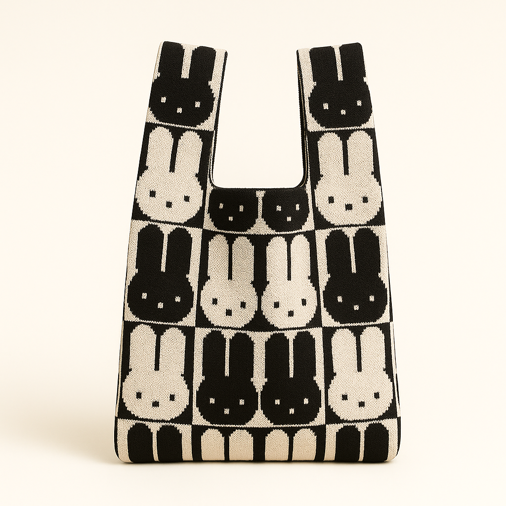 Chessboard Bunny - Knitted bag: Black / Medium