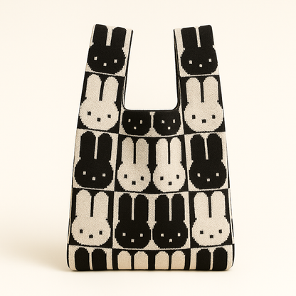 Chessboard Bunny - Knitted bag: Black / Medium