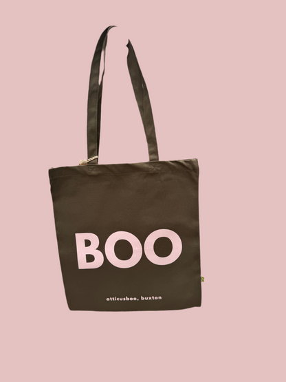 BOO tote bag - Pink on Olive