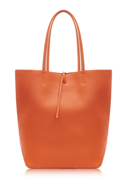 Italian Genuine Leather Large Shopper Tote Shoulder Handbag: Burnt Orange