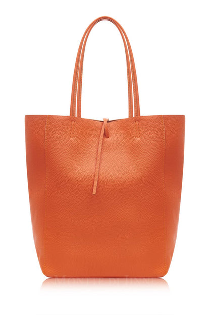 Italian Genuine Leather Large Shopper Tote Shoulder Handbag: Silver