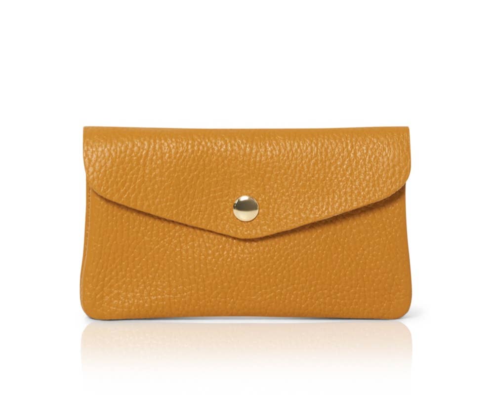 Genuine Leather Coin Purse And Card Holder-Medium: Orange