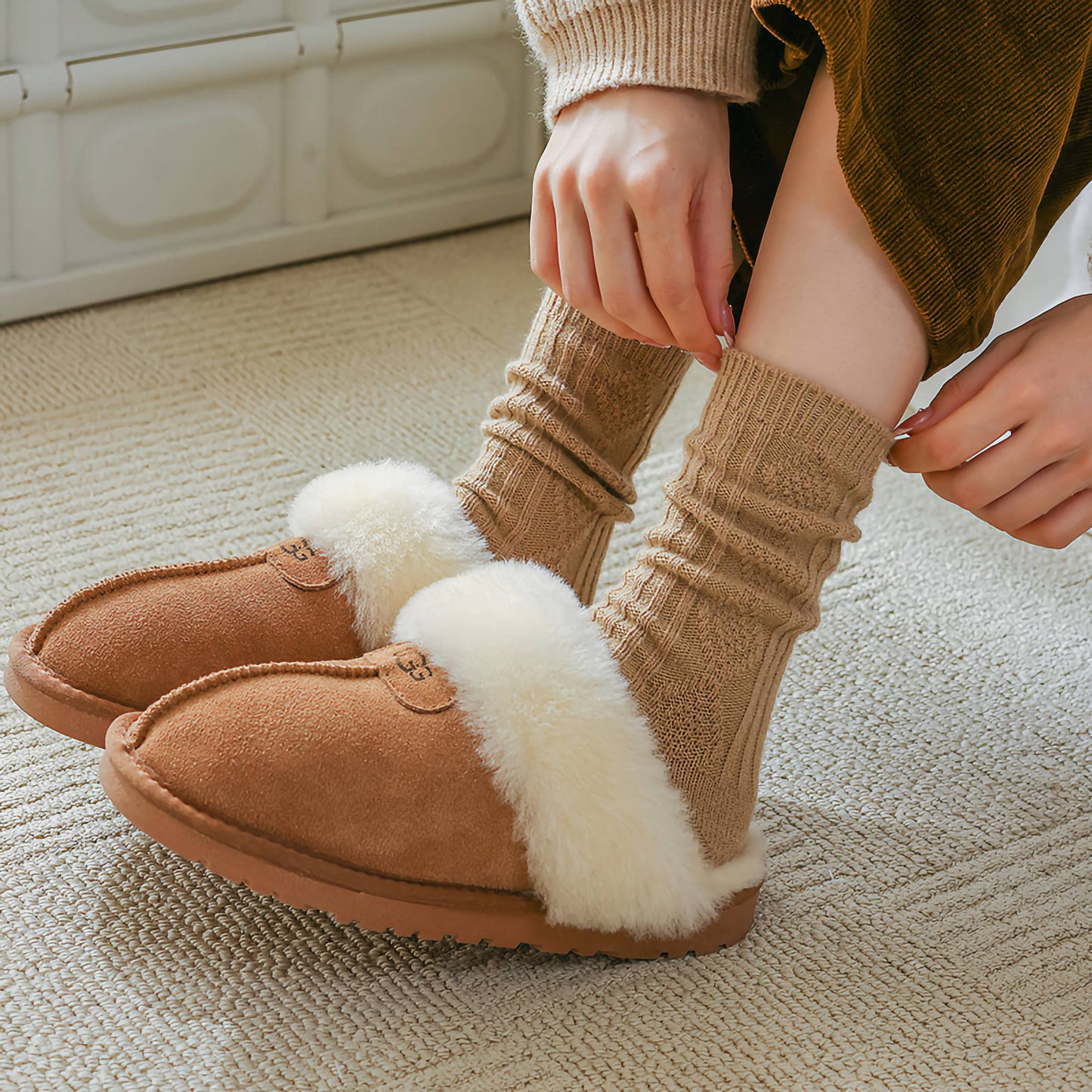 Warm Socks - Knitted Cashmere Crew Cozy Socks For Women: Dark khaki