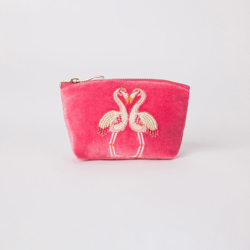 Flamingos Pink Velvet Coin Purse