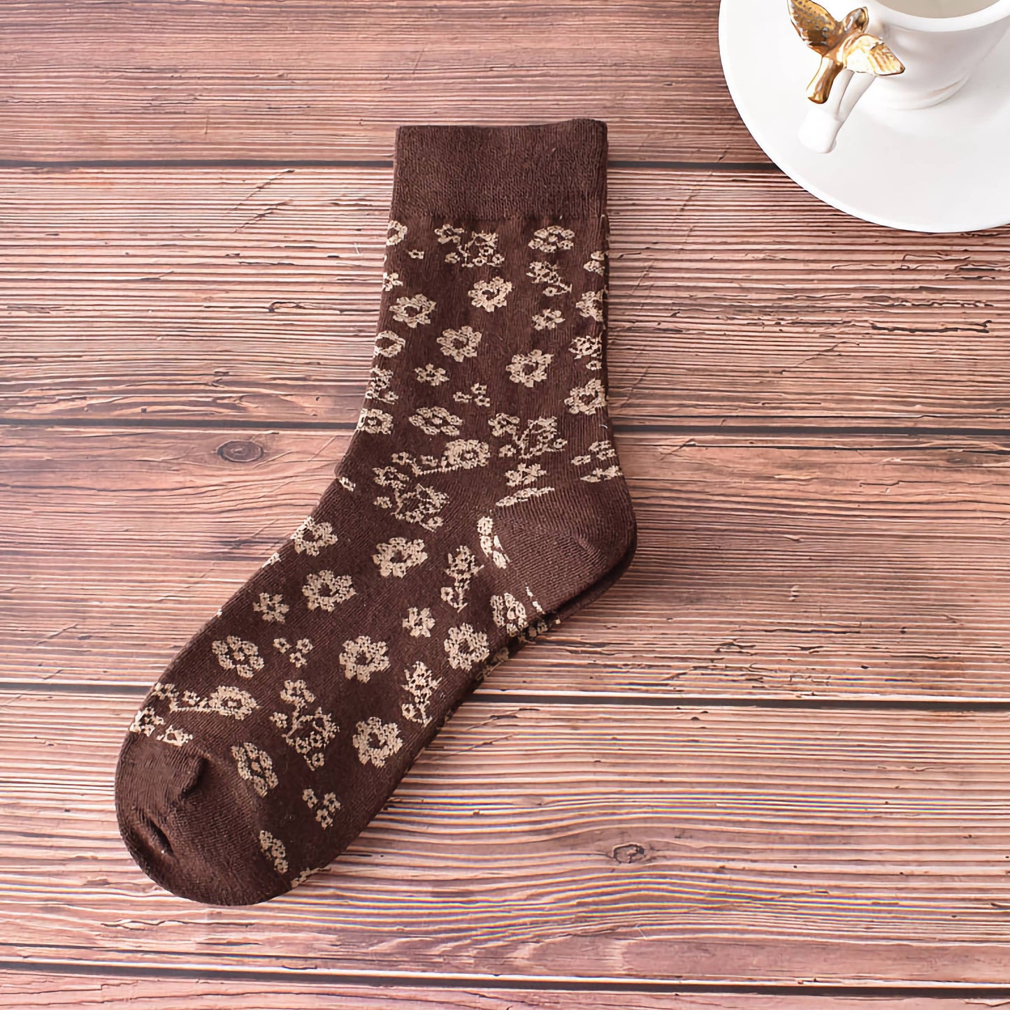 Retro Coffee Brown Cotton Socks for Women | No.5