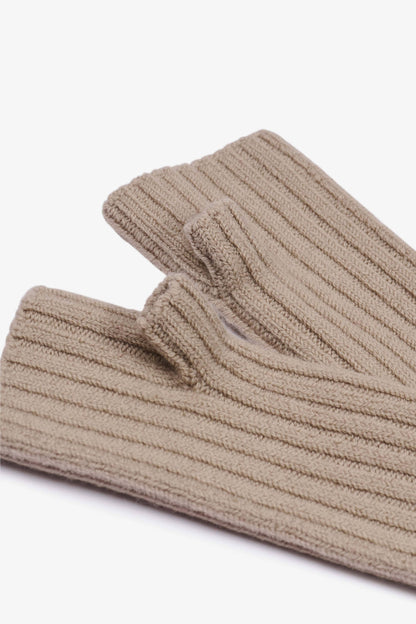 Merino Wool Fingerless Gloves - Soft Taupe - AW25