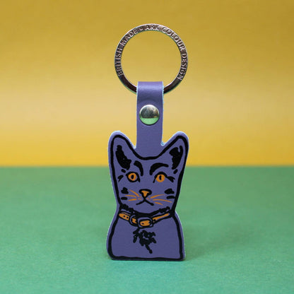 Tabby Cat | Leather Key Ring | Gold Plated: Orange