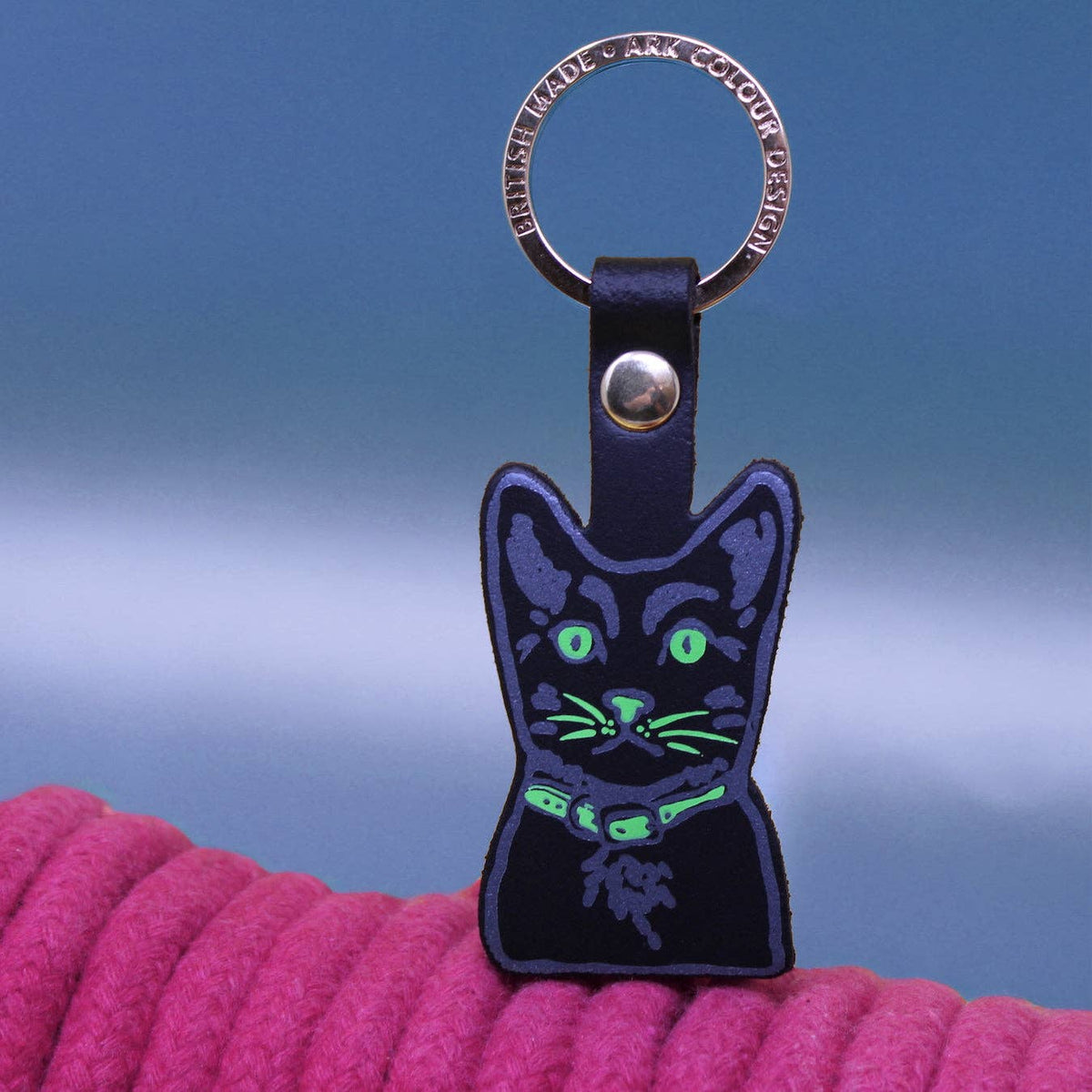 Tabby Cat | Leather Key Ring | Gold Plated: Orange
